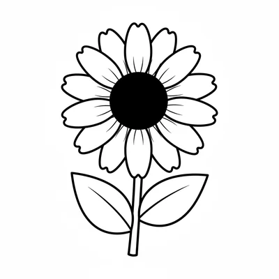 A simple black-eyed susan with 12 wide petals around a large dark round center coloring page
