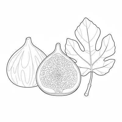 A botanical cross-section study of a fig, showing coloring page