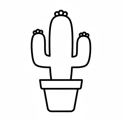 A simple cactus with 3 upright arms growing from a thick barrel-shaped body coloring page