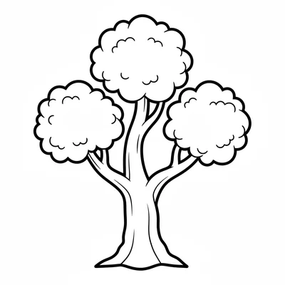 A simple cherry tree in bloom with a thick trunk, 3 main branches, and large coloring page