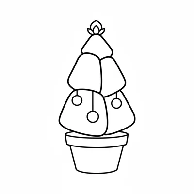 A simple Christmas tree cactus in a round pot, 3 flat paddle-shaped segments coloring page