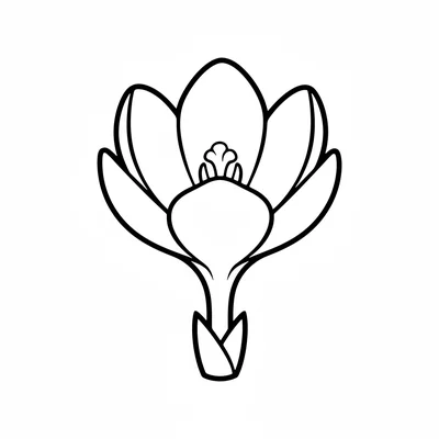 A simple crocus with 3 large upright petals and 3 smaller petals behind coloring page