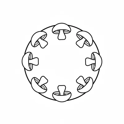 A simple fairy ring of tiny mushrooms, 8 evenly-spaced small mushrooms coloring page