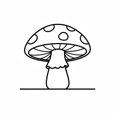A simple fly agaric mushroom (red cap, white dots) peering above a simple coloring page