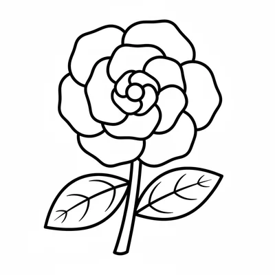 A simple gardenia with 8 rounded overlapping petals forming a swirling flower coloring page
