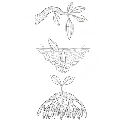 A large scale study of a mangrove seed germinating and establishing coloring page