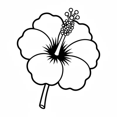A large simple hibiscus with 5 big overlapping round petals and a long central coloring page