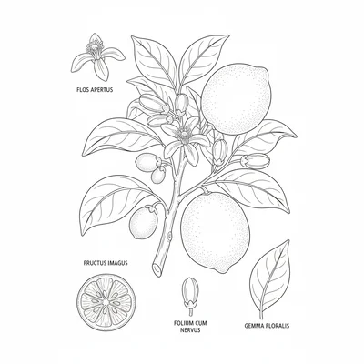 A large specimen botanical plate in the 18th century naturalist style showing coloring page