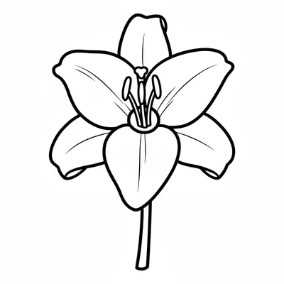 A simple lily with 6 pointed petals curling outward from the center, prominent coloring page