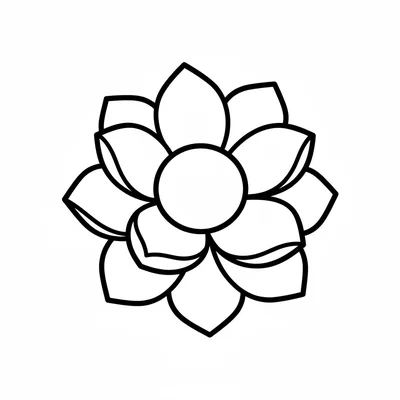 A simple lotus flower with 8 petals in one ring around a flat seed pod center coloring page