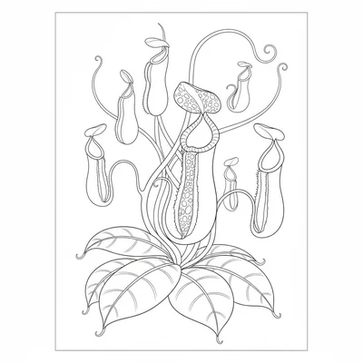 A nepenthes (pitcher plant) study, showing the rosette of leaves on the ground coloring page