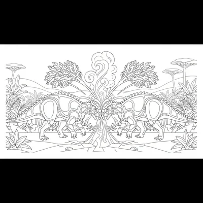 A Pachycephalosaurus pair in a head-butting display, domes meeting at center fr… coloring page