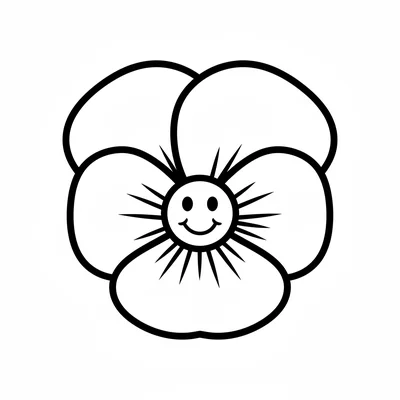 A simple pansy with 5 petals arranged in a circle, 2 upper petals round coloring page