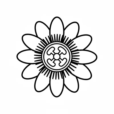 A simple passionflower with 10 petals behind the fringed corona, the corona coloring page