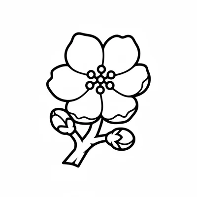A simple peach blossom, a single 5-petaled flower with round petals coloring page