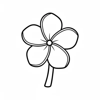 A simple plumeria flower with 5 rounded overlapping petals twisted coloring page