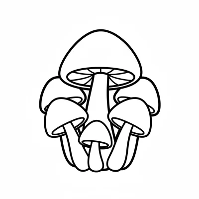 A ring of 5 small mushrooms of different heights growing in a cluster, all coloring page