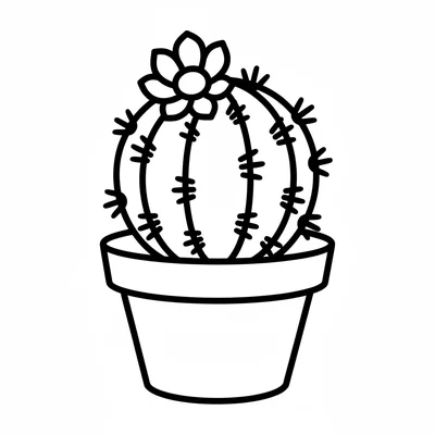 A round cactus in a round terracotta pot, plump and covered in simple large coloring page