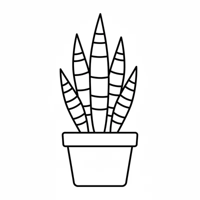 A simple snake plant (sansevieria) in a rectangular pot, 5 tall upright pointed coloring page