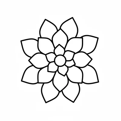A simple succulent rosette viewed from above, 12 pointed oval leaves arranged coloring page