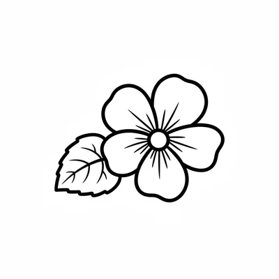 A simple violet with 5 small rounded petals, the lower petal slightly larger coloring page