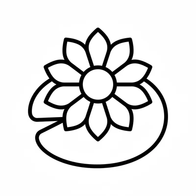 A simple water lily with 8 rounded petals arranged around a round center coloring page