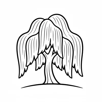 A simple weeping willow tree with a tall graceful trunk and dozens of long thin coloring page