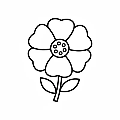 A simple wild rose with 5 large rounded petals and a small round center coloring page