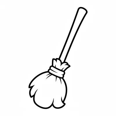 A simple broomstick with a bundle of bristles tied at one end and a smooth coloring page