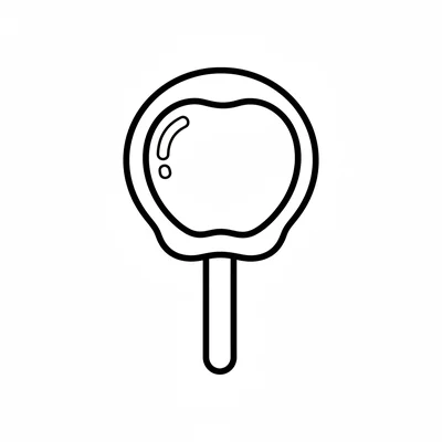 A candy apple on a stick with a round apple, a shiny round candy coating coloring page