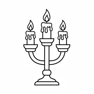 A cartoon candelabra, a three-armed candleholder with dripping wax candles coloring page