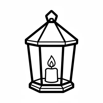A simple cartoon lantern, a six-sided glass lantern with a pointed top handle coloring page