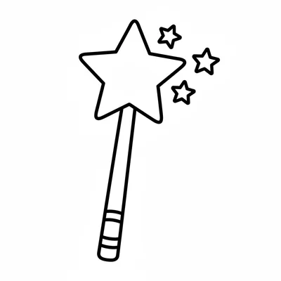A cartoon magic wand, a long straight stick with a five-pointed star at the top coloring page