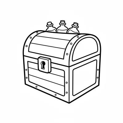 A simple cartoon potion chest, a small wooden chest with a rounded lid, a lock coloring page