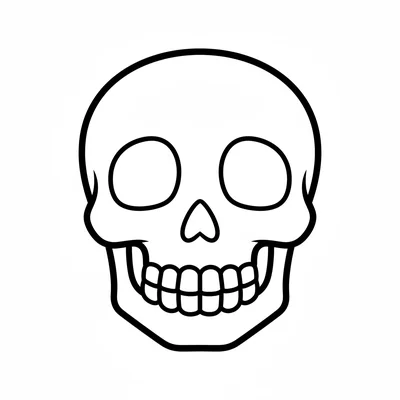A simple cartoon skull, a round head with two oval eye sockets, a triangle nose coloring page