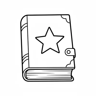 A cartoon spell book closed shut, a thick book with a simple pentagonal star coloring page