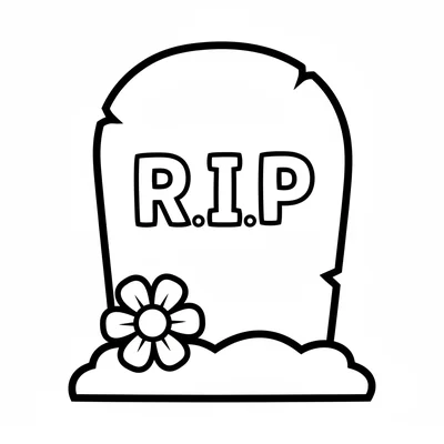 A simple cartoon tombstone with a rounded top, RIP carved on the front in three coloring page