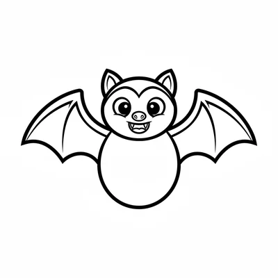A simple cartoon vampire bat, a bat with a round body, large rounded wings coloring page