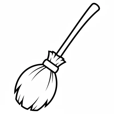 A cartoon witch's broomstick, a straight handle and a wide bundle of straw coloring page