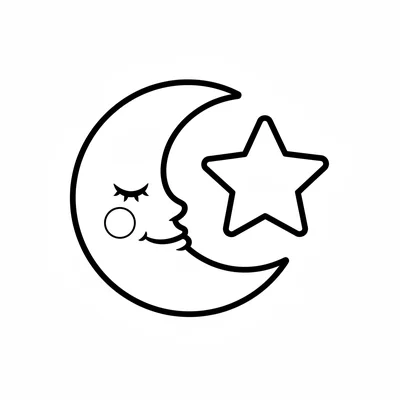 A simple crescent moon with a cute sleepy face, closed eyes, a tiny smile coloring page