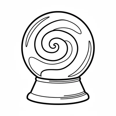 A simple crystal ball on a round base or stand, a perfect sphere with a simple coloring page