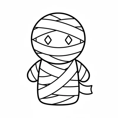 A cute baby mummy with simple bandage strip wrappings around a round head coloring page