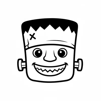 A cute cartoon Frankenstein head, a square-shaped head with a flat top, bolt coloring page