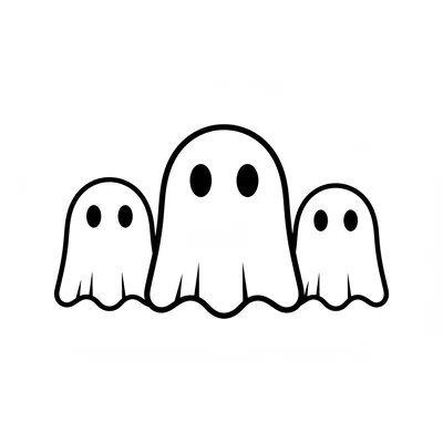 A cute mini ghost family, three ghosts of different sizes lined up together coloring page