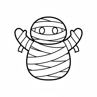 A friendly cartoon mummy, a round figure wrapped in simple horizontal bandage coloring page