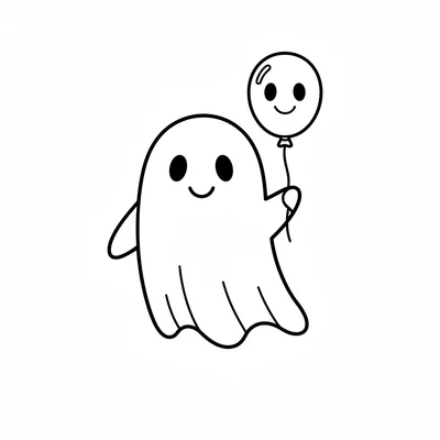 A friendly floating ghost holding a small balloon on a string, the balloon coloring page