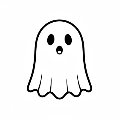 A friendly ghost with a smooth rounded top, two large dot eyes, a small open coloring page