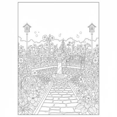 A gothic garden moon garden, all white-flowering night-blooming plants arranged coloring page