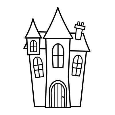 A simple haunted house outline drawing, a tall narrow house shape coloring page
