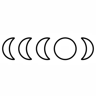 A simple moon phase display, five moon shapes in a row showing new moon coloring page